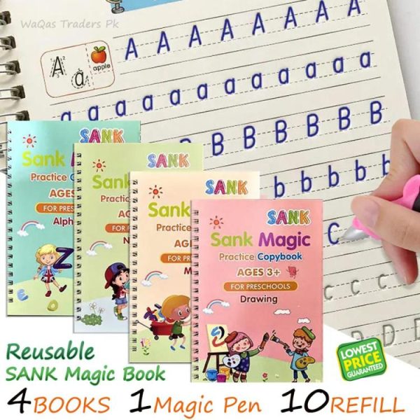 Kids Reusable Handwriting Practice Set  4 Books + Magic Pen & 10 Refills